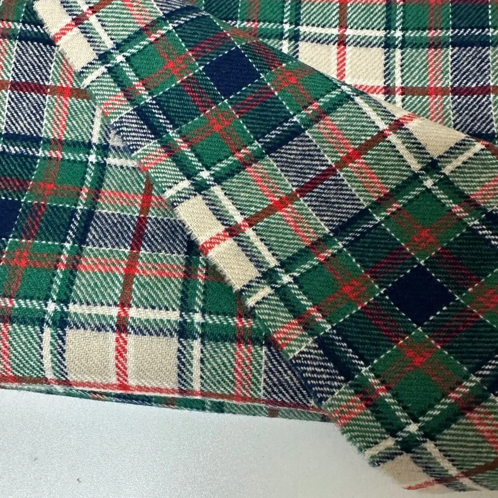 Vtg Tartan Green Red Navy Plaid Wool Fabric 2 Yards 60 Inch Wide Heavy Weight